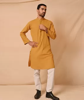 Mustard handembroidered chikankari long kurta