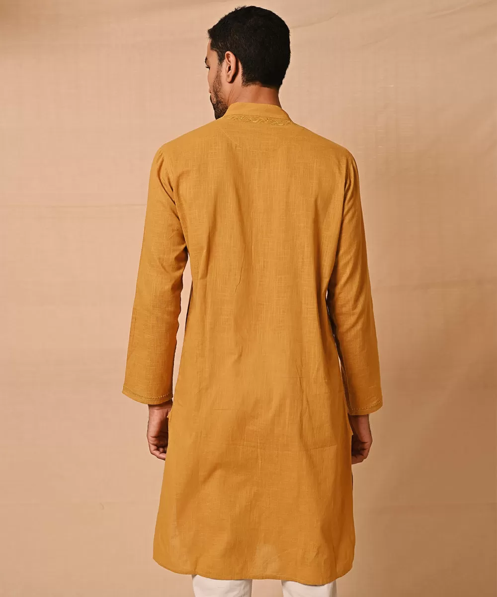 Mustard handembroidered chikankari long kurta