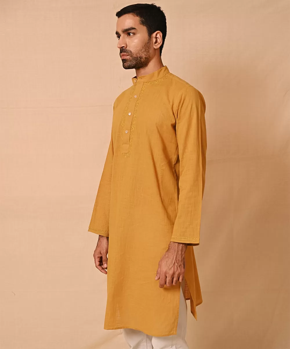 Mustard handembroidered chikankari long kurta