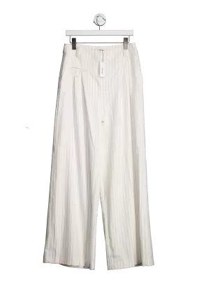 Nasty Gal White Pinstripe Wide Leg Tailored Trousers UK 12