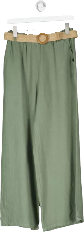 NO.1 George Street Green Pure Linen Belted Trousers