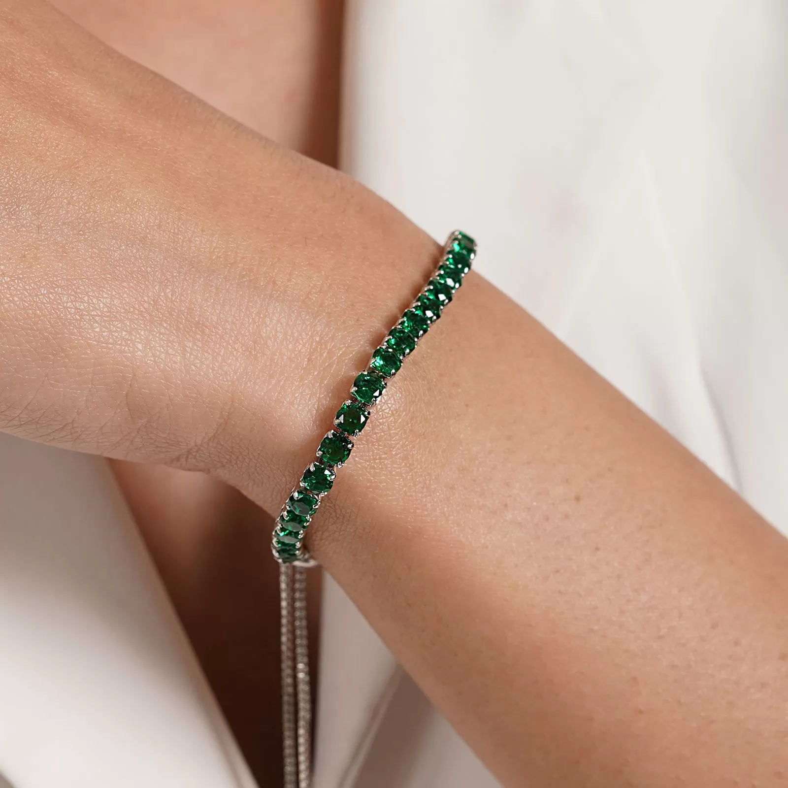 Nora Silver Tennis Green Bracelet