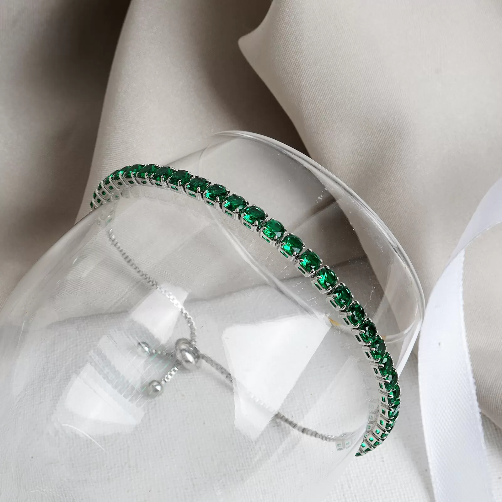 Nora Silver Tennis Green Bracelet