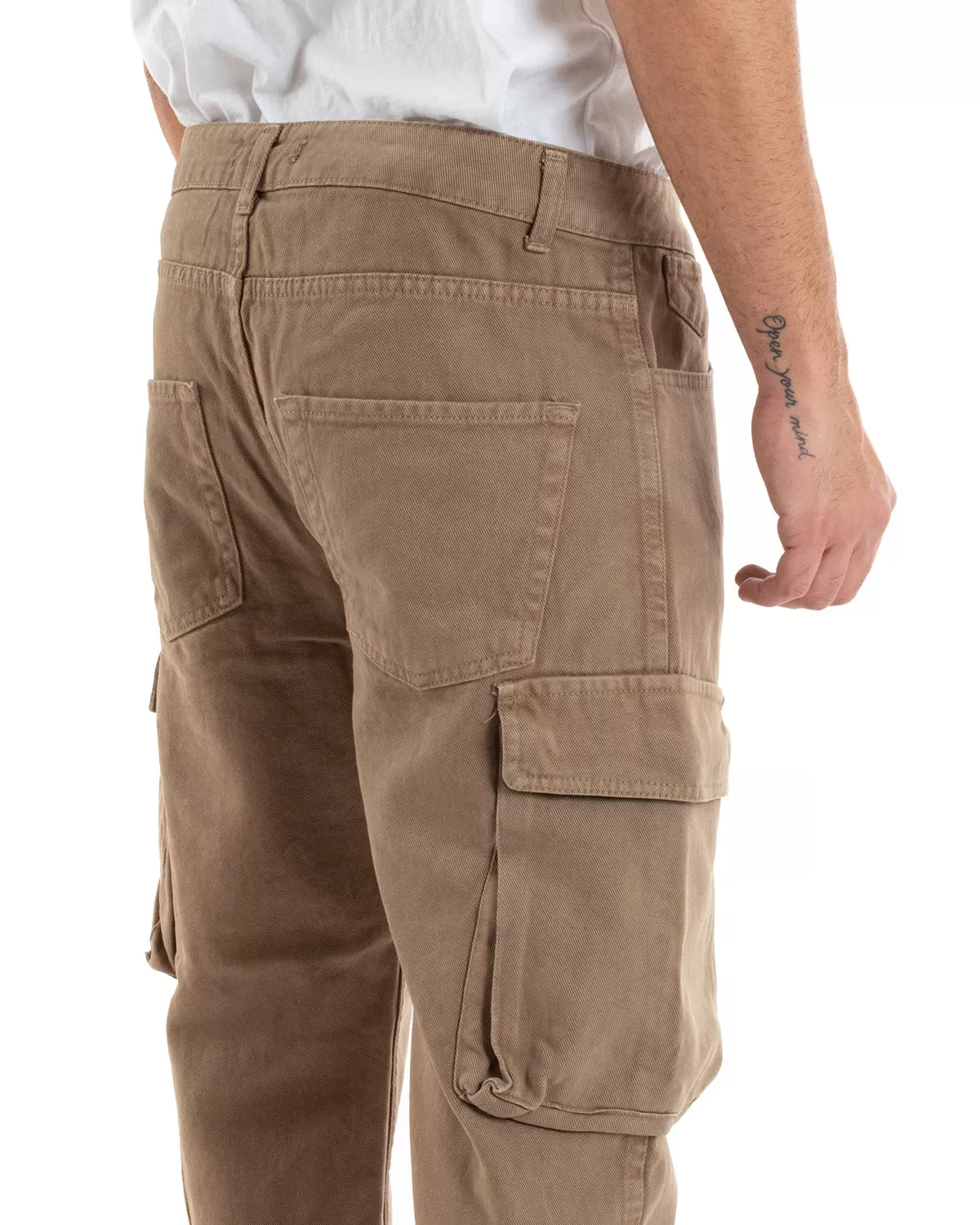 Pantaloni Jeans Uomo Straight Fit Cargo Camel Cinque Tasche Casual GIOSAL-P5550A