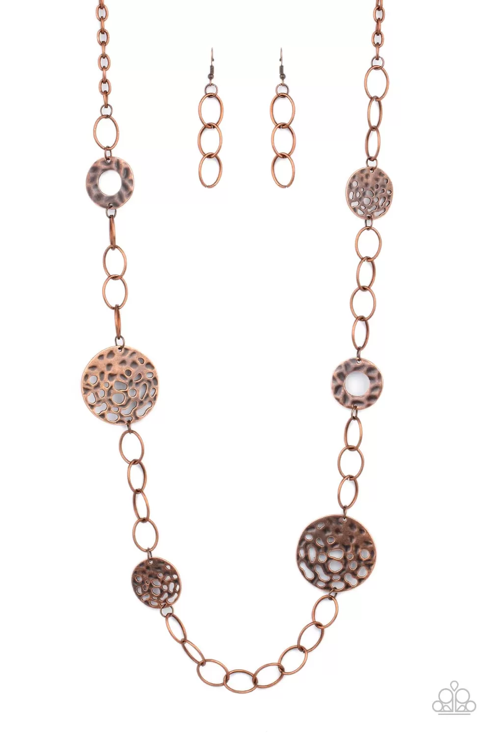 Paparazzi HOLEY Relic - Copper Hammered Disc Hoops Necklace