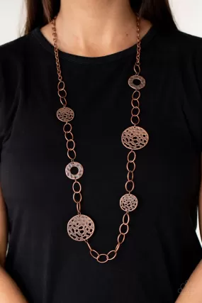 Paparazzi HOLEY Relic - Copper Hammered Disc Hoops Necklace