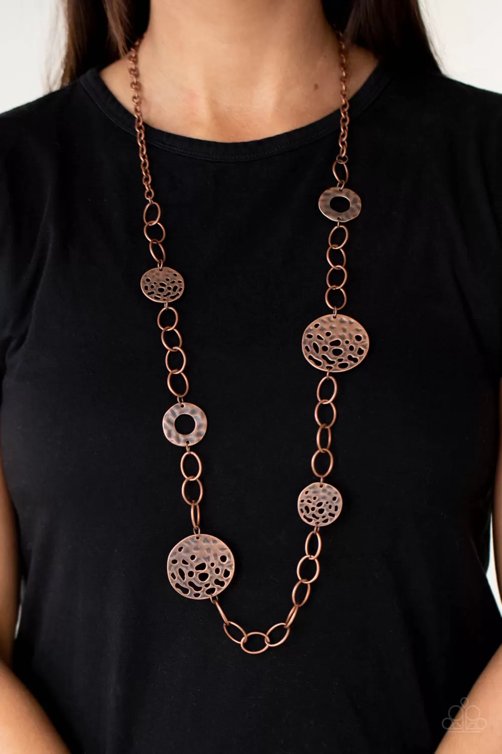 Paparazzi HOLEY Relic - Copper Hammered Disc Hoops Necklace