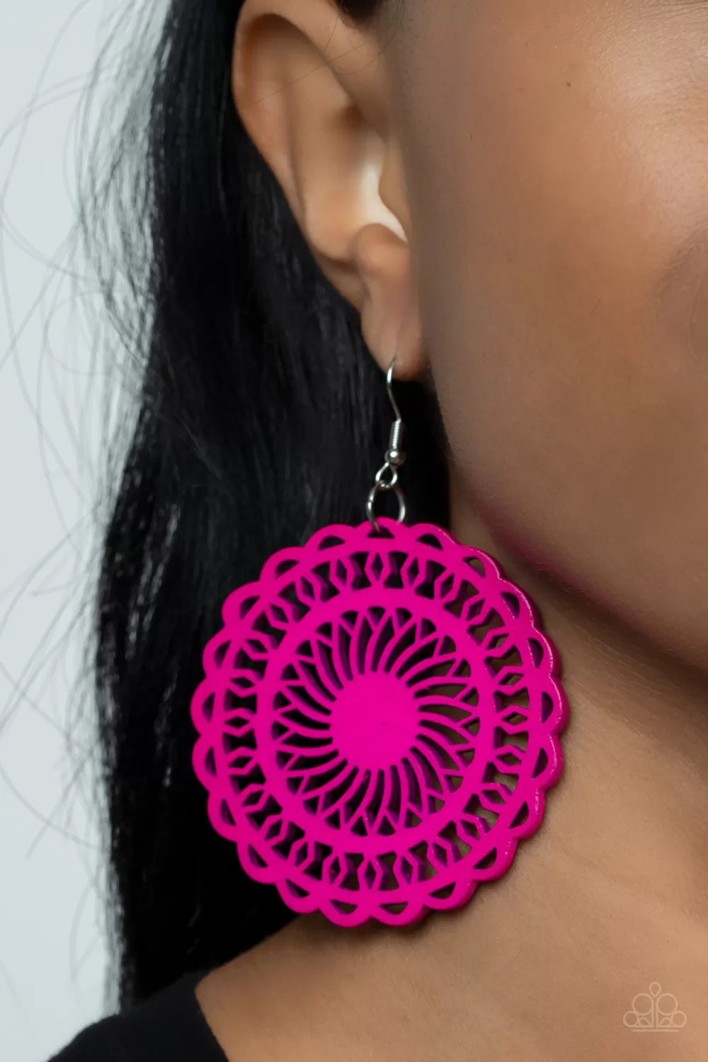 Paparazzi Island Sun Pink Wooden Earrings