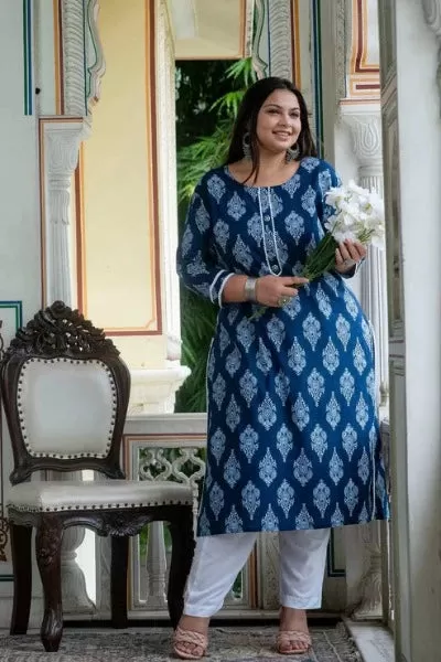 Plus size Indigo Cotton Readymade Kurti