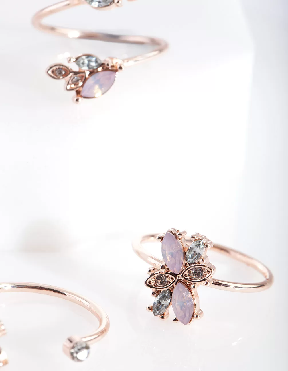 Rose Gold Floral Gem Ring Pack