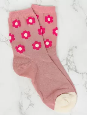 Spring Flower Crew Socks - Pink