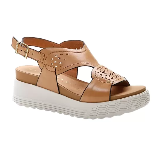 Stonefly women's sandal with wedge in leather Parky 19 Calf 219123 049 dark tan