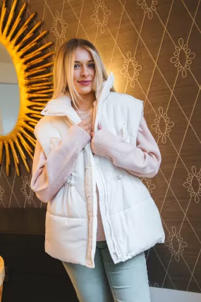 Taylee Oversized Puffer Vest, Ivory