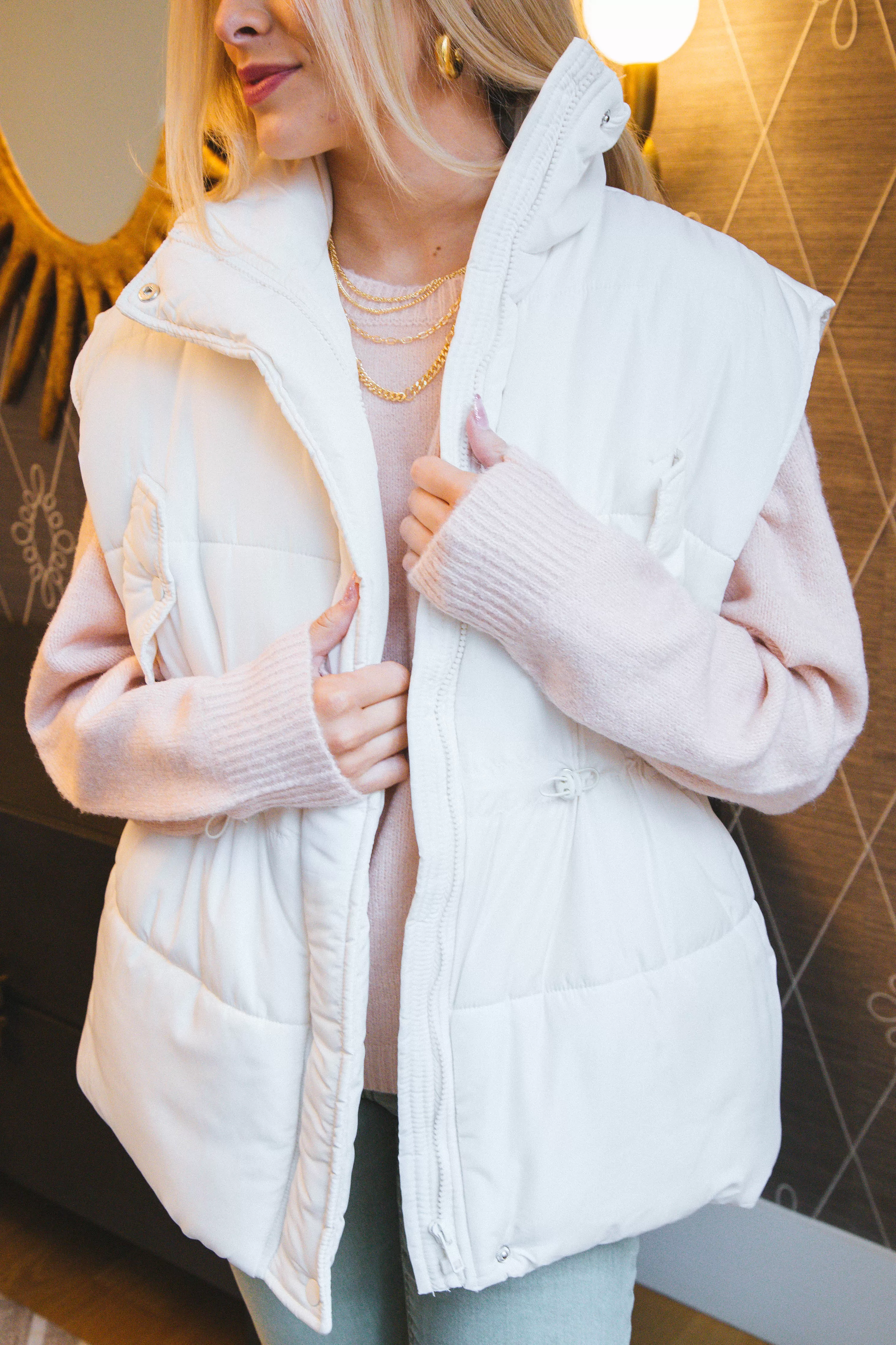 Taylee Oversized Puffer Vest, Ivory