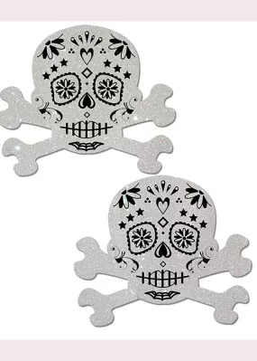 White Glitter Candy Skull&Crossbones Nipple Pastease