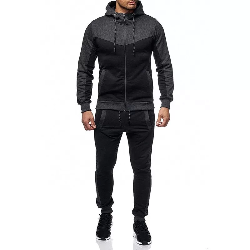 Winter Men Casual Sport Set Long Sleeve Hooded Jacket Trousers