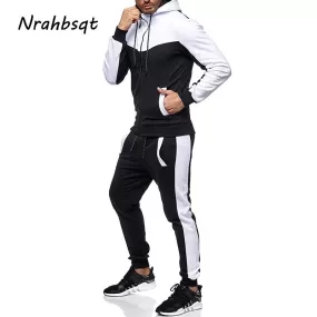 Winter Men Casual Sport Set Long Sleeve Hooded Jacket Trousers