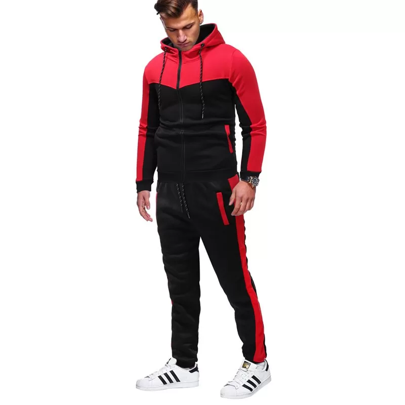 Winter Men Casual Sport Set Long Sleeve Hooded Jacket Trousers