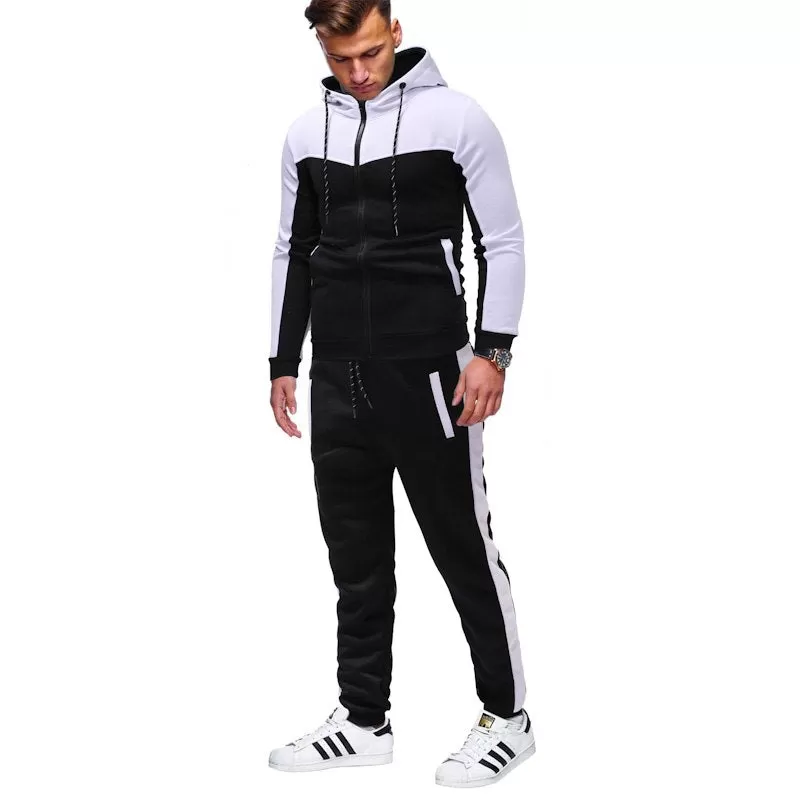 Winter Men Casual Sport Set Long Sleeve Hooded Jacket Trousers