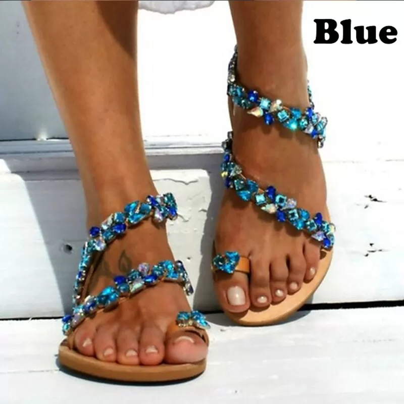 Woman Sandals 2021 Women Shoes Rhinestones ChainsGladiator Flat Sandals Crystal Chaussure Plus Size 42