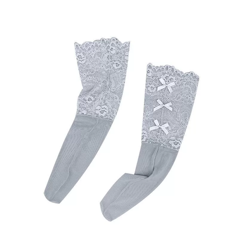 Women Summer Thin Lace Middle Tube Socks Silk Gauze Bow Socks