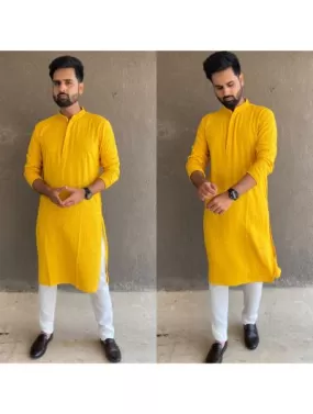 Yellow Rayon Chikankari Men Kurta with Payjama (Set 2)