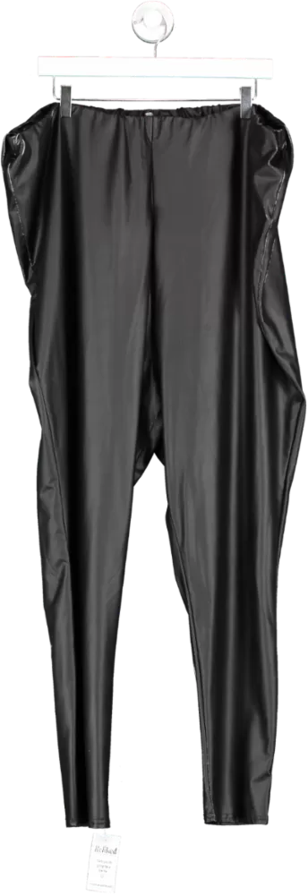 Yours Black Leather Look Leggings UK 30